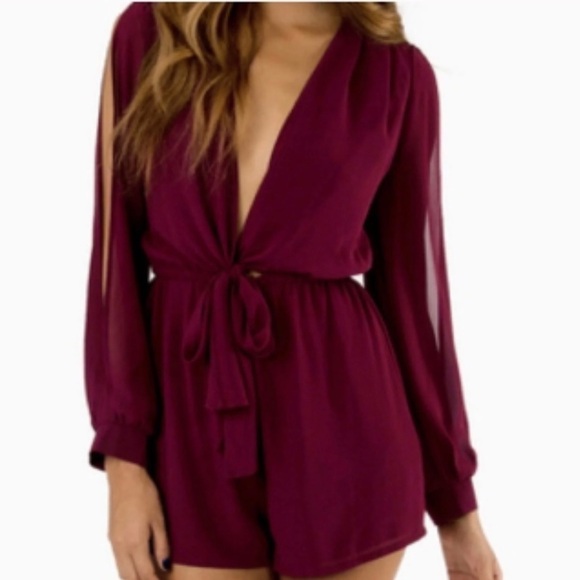 Tobi chiffon floral print faux wrap romper, long slit sleeve, lined, XS - Picture 12 of 12